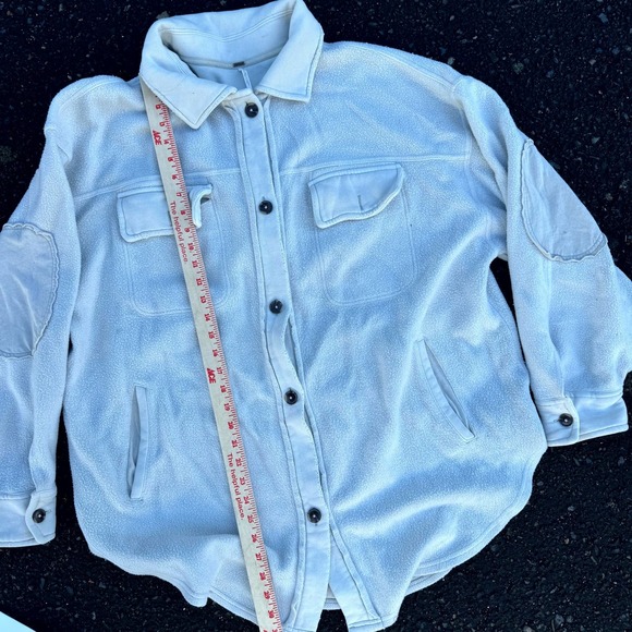 Free People Ruby Oversized Fleece Shirt Jacket Shacket Light White Cozy Sz Large - Picture 6 of 10